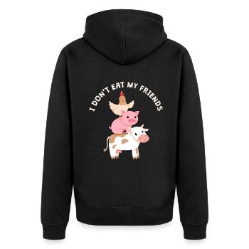 Pig Cow Friends Design für Veganer - Unisex Premium Bio Zip Hoodie - Schwarz - Hinten - Nico (187cm)