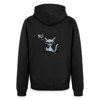 Nö! Grummelige Mittelfinger-Katze mit Sonnenbrille - Unisex Premium Bio Zip Hoodie - Schwarz - Hinten - Nico (187cm)