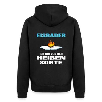 Eisbad Winterschwimmen "heißer Eisbader" - Unisex Premium Bio Zip Hoodie - Schwarz - Hinten - Nico (187cm)
