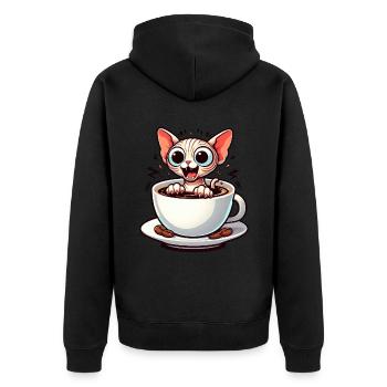 Sphinx Katze Kaffee Kaffeeliebhaber Design - Unisex Premium Bio Zip Hoodie - Schwarz - Hinten - Nico (187cm)