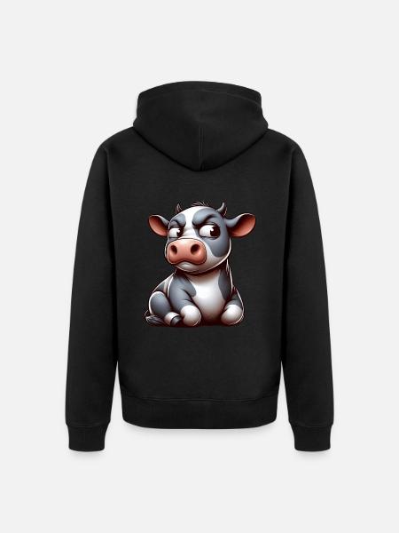 Funny skeptical cartoon cow bull - Unisex Premium Organic Zip Hoodie - black