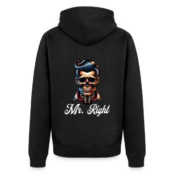 Mr. Right Partner Skull Retro - Unisex Premium Organic Zip Hoodie - black - Back - Nico (187cm)
