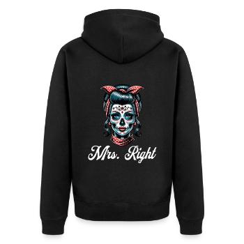 Mrs. Right Totenkopf Schminke Sugar Skull - Unisex Premium Bio Zip Hoodie - Schwarz - Hinten - Nico (187cm)