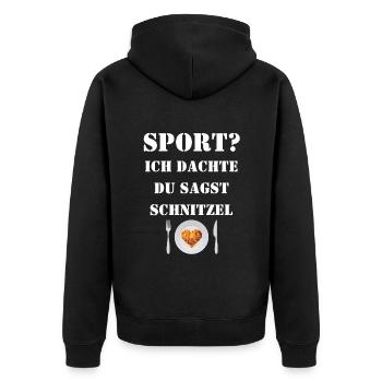 Lustig - Sport? Ich dachte, du sagst Schnitzel - Unisex Premium Bio Zip Hoodie - Schwarz - Hinten - Nico (187cm)