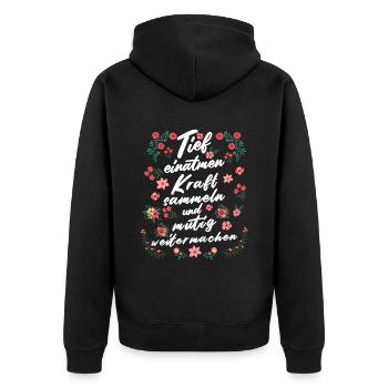 Tief Einatmen Kraft Sammeln Neustart - Unisex Premium Bio Zip Hoodie - Schwarz - Hinten - Nico (187cm)