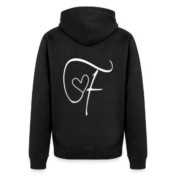 Buchstabe F Buchstabe-F Kalligrafie - Unisex Premium Bio Zip Hoodie - Schwarz - Hinten - Nico (187cm)