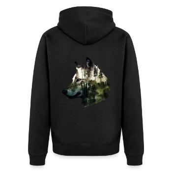 Wolf - Unisex Premium Bio Zip Hoodie - Schwarz - Hinten - Nico (187cm)