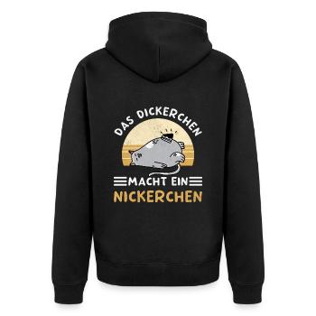 Das Dickerchen Macht Ein Nickerchen Morgenmuffel - Unisex Premium Bio Zip Hoodie - Schwarz - Hinten - Nico (187cm)