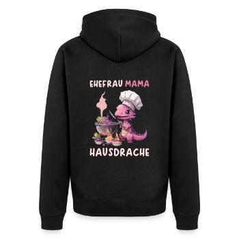 Ehefrau Mama Hausdrache - Unisex Premium Bio Zip Hoodie - Schwarz - Hinten - Nico (187cm)