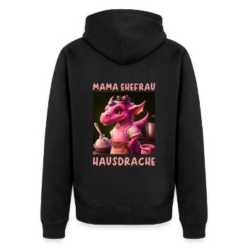 Ehefrau Mama Hausdrache - Unisex Premium Bio Zip Hoodie - Schwarz - Hinten - Nico (187cm)