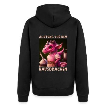 Achtung vor dem Hausdrachen - Unisex Premium Bio Zip Hoodie - Schwarz - Hinten - Nico (187cm)