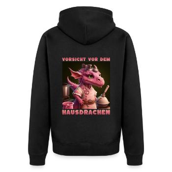 Vorsicht Vor Dem Hausdrachen - Unisex Premium Bio Zip Hoodie - Schwarz - Hinten - Nico (187cm)