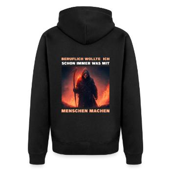 Sensenmann Beruflich Wollte Ich Schon Immer - Unisex Premium Bio Zip Hoodie - Schwarz - Hinten - Nico (187cm)