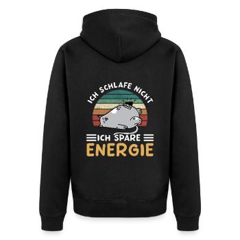 Ich Schlafe Nicht Ich Spare Energie Morgenmuffel - Unisex Premium Bio Zip Hoodie - Schwarz - Hinten - Nico (187cm)