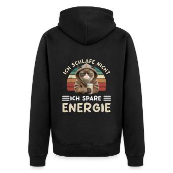 Ich Schlafe Nicht Ich Spare Energie Morgenmuffe - Unisex Premium Bio Zip Hoodie - Schwarz - Hinten - Nico (187cm)