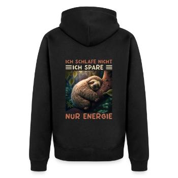 Ich Schlafe Nicht Ich Spare Energie - Unisex Premium Bio Zip Hoodie - Schwarz - Hinten - Nico (187cm)