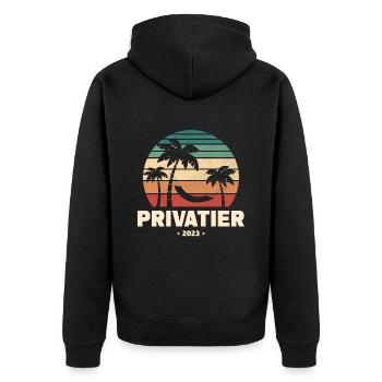 Privatier 2023 - Unisex Premium Bio Zip Hoodie - Schwarz - Hinten - Nico (187cm)