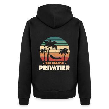 Selfmade Privatier - Unisex Premium Bio Zip Hoodie - Schwarz - Hinten - Nico (187cm)
