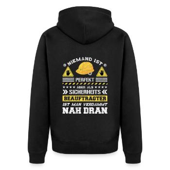 Safety Manager Sicherheitsbeauftragter - Unisex Premium Bio Zip Hoodie - Schwarz - Hinten - Nico (187cm)