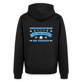 Spruch Immobilienkaufmann Makler - Unisex Premium Bio Zip Hoodie - Schwarz - Hinten - Nico (187cm)