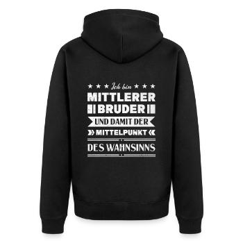 Mittelkind Sandwichkind Mittlerer Bruder - Unisex Premium Bio Zip Hoodie - Schwarz - Hinten - Nico (187cm)