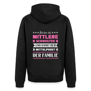Mittelkind Sandwichkind Mittlere Schwester - Unisex Premium Bio Zip Hoodie - Schwarz - Hinten - Nico (187cm)