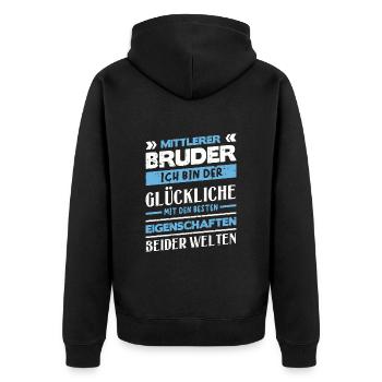 Mittelkind Sandwichkind Mittlerer Bruder - Unisex Premium Bio Zip Hoodie - Schwarz - Hinten - Nico (187cm)