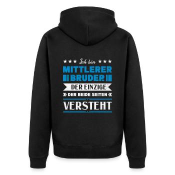 Mittelkind Sandwichkind Mittlerer Bruder - Unisex Premium Bio Zip Hoodie - Schwarz - Hinten - Nico (187cm)