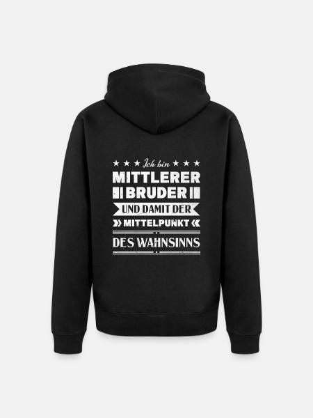 Mittelkind Sandwichkind Mittlerer Bruder - Unisex Premium Bio Zip Hoodie - Schwarz
