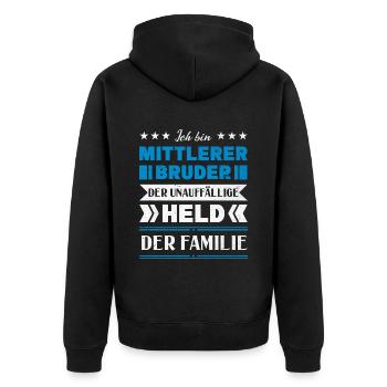 Mittelkind Sandwichkind Mittlerer Bruder - Unisex Premium Bio Zip Hoodie - Schwarz - Hinten - Nico (187cm)