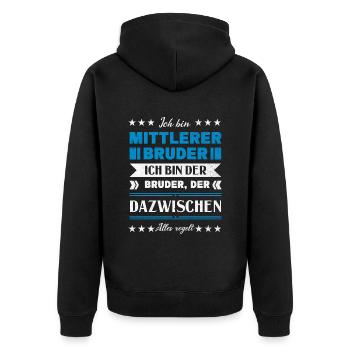 Mittelkind Sandwichkind Mittlerer Bruder - Unisex Premium Bio Zip Hoodie - Schwarz - Hinten - Nico (187cm)