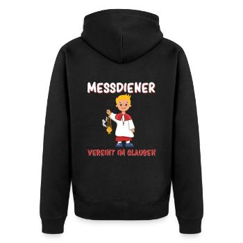 Messdiener Vereint im Glauben - Unisex Premium Bio Zip Hoodie - Schwarz - Hinten - Nico (187cm)