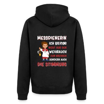 Messdiener Ministrant - Unisex Premium Bio Zip Hoodie - Schwarz - Hinten - Nico (187cm)