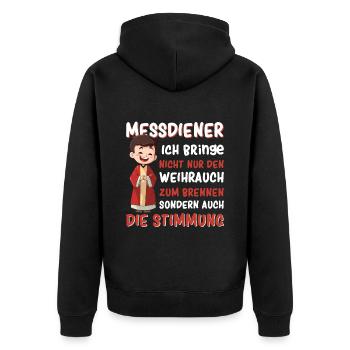Messdiener Ministrant - Unisex Premium Bio Zip Hoodie - Schwarz - Hinten - Nico (187cm)