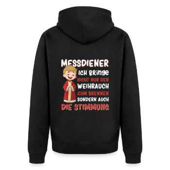 Messdiener Ministrant - Unisex Premium Bio Zip Hoodie - Schwarz - Hinten - Nico (187cm)