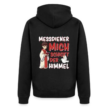 Ministrant Messdiener Mich Schickt Der Himmel - Unisex Premium Bio Zip Hoodie - Schwarz - Hinten - Nico (187cm)