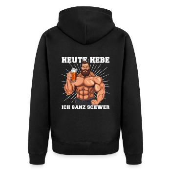 Bodybuilder Gym Bier | Heute hebe ich ganz schwer - Unisex Premium Bio Zip Hoodie - Schwarz - Hinten - Nico (187cm)