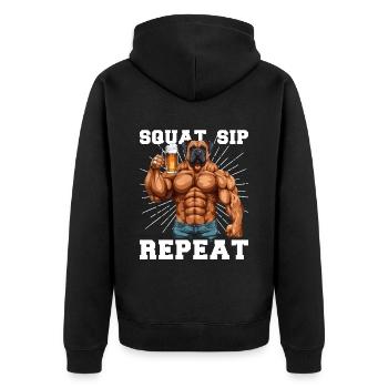 Bodybuilder Gym Beer Squat Sip Repeat - Unisex Premium Organic Zip Hoodie - black - Back - Nico (187cm)
