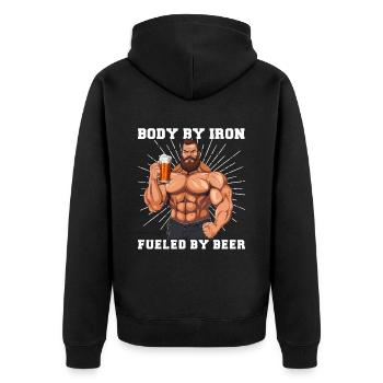 Bodybuilder Gym Beer | Body by iron - Unisex Premium Organic Zip Hoodie - black - Back - Nico (187cm)