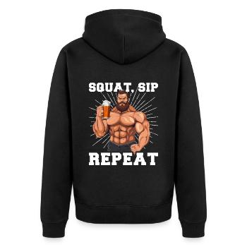 Bodybuilder Gym Beer Squat Sip Repeat - Unisex Premium Organic Zip Hoodie - black - Back - Nico (187cm)