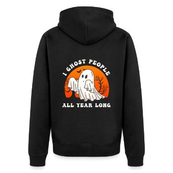 Halloween I Ghost People All Year Long - Unisex Premium Organic Zip Hoodie - black - Back - Nico (187cm)