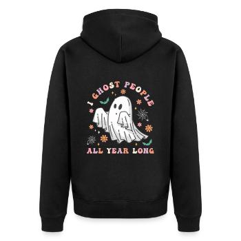 Halloween I Ghost People All Year Long - Unisex Premium Organic Zip Hoodie - black - Back - Nico (187cm)
