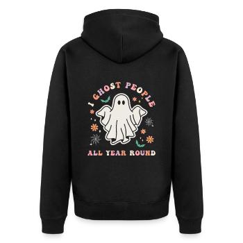 Halloween I Ghost People All Year Long - Unisex Premium Organic Zip Hoodie - black - Back - Nico (187cm)