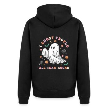 Halloween I Ghost People All Year Long - Unisex Premium Organic Zip Hoodie - black - Back - Nico (187cm)