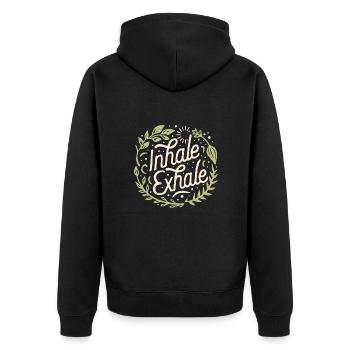 Einatmen, ausatmen, einatmen, ausatmen - Unisex Premium Bio Zip Hoodie - Schwarz - Hinten - Nico (187cm)