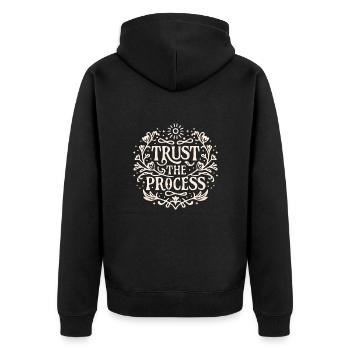 Vertraue dem Prozess Gesetz der Anziehung Affirmation - Unisex Premium Bio Zip Hoodie - Schwarz - Hinten - Nico (187cm)
