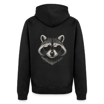 Cool Waschbär Illustration Sonnenbrille Tier - Unisex Premium Bio Zip Hoodie - Schwarz - Hinten - Nico (187cm)