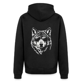 Wolf Illustration Sonnenbrille Coole Tierkunst - Unisex Premium Bio Zip Hoodie - Schwarz - Hinten - Nico (187cm)