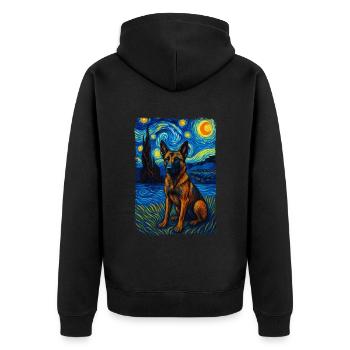 German Shepherd Dog Animal Starry Night Painting - Unisex Premium Organic Zip Hoodie - black - Back - Nico (187cm)