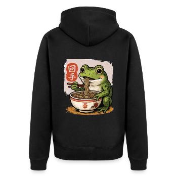 Cartoon Frosch Essen Ramen Bowl Asiatisches Essen - Unisex Premium Bio Zip Hoodie - Schwarz - Hinten - Nico (187cm)